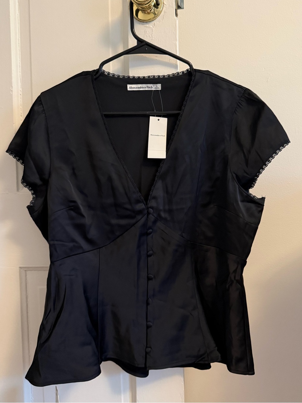 Abercrombie Lace-Trim Satin Button-Up Blouse